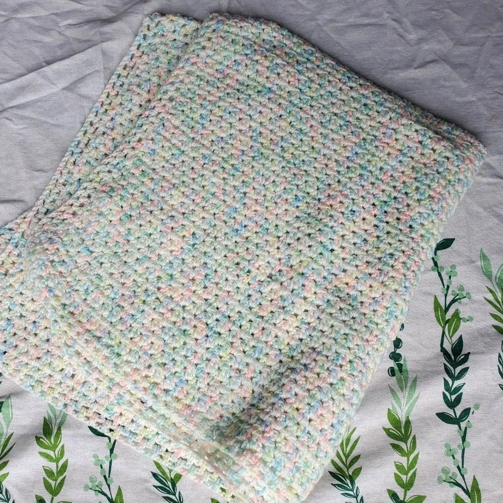 Handmade Crochet Baby Blanket Pastel‎ Multicolor Soft Knit Nursery Decor OS